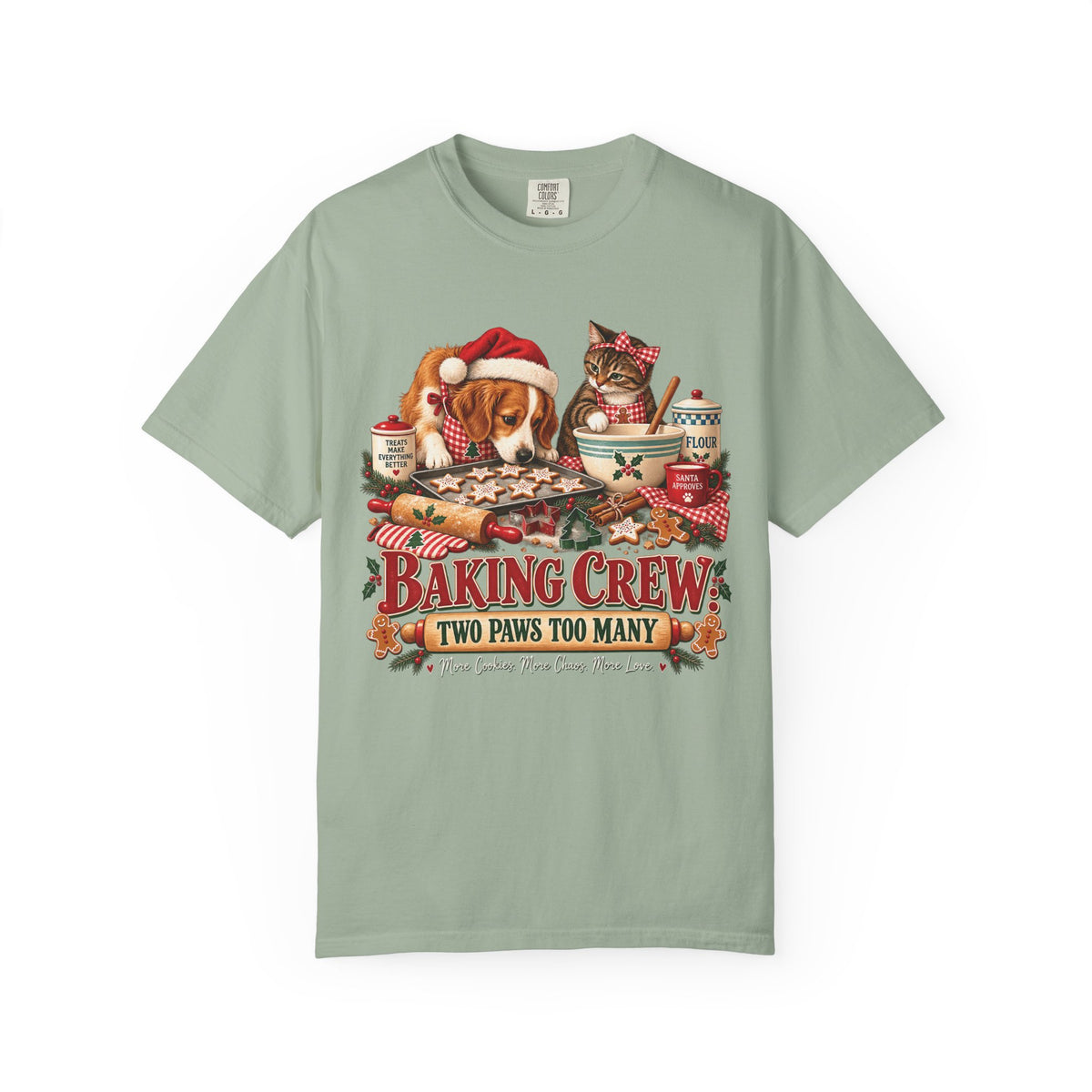 Baking Crew Two Paws Too Many T-Shirt – Funny Christmas Pet Baking Tee