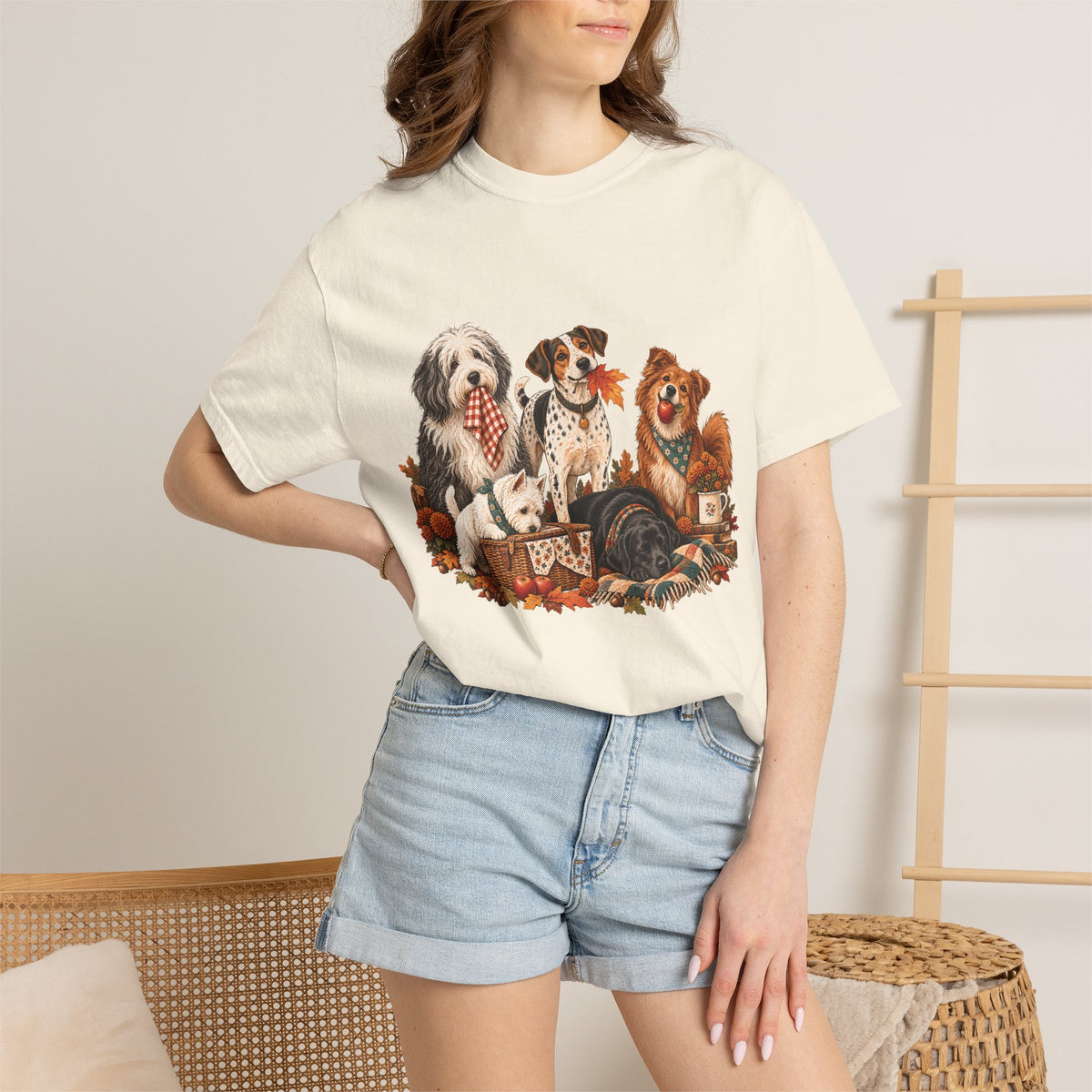 Autumn Dog Family T-Shirt – Vintage Fall Five Dogs Tee