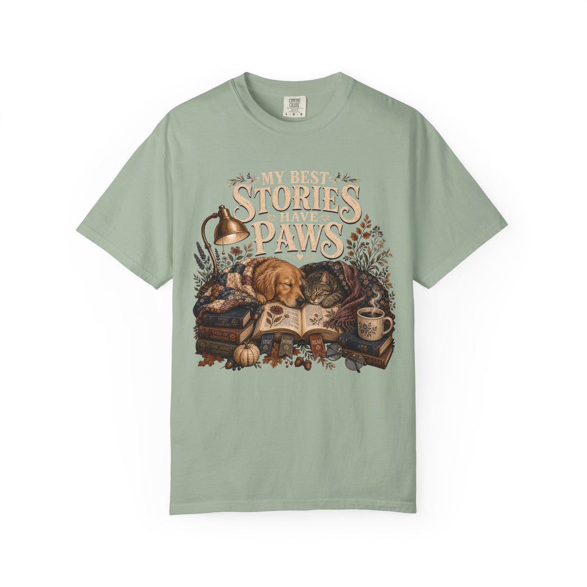 My Best Stories Have Paws – Book Lover Dog & Cat T-Shirt
