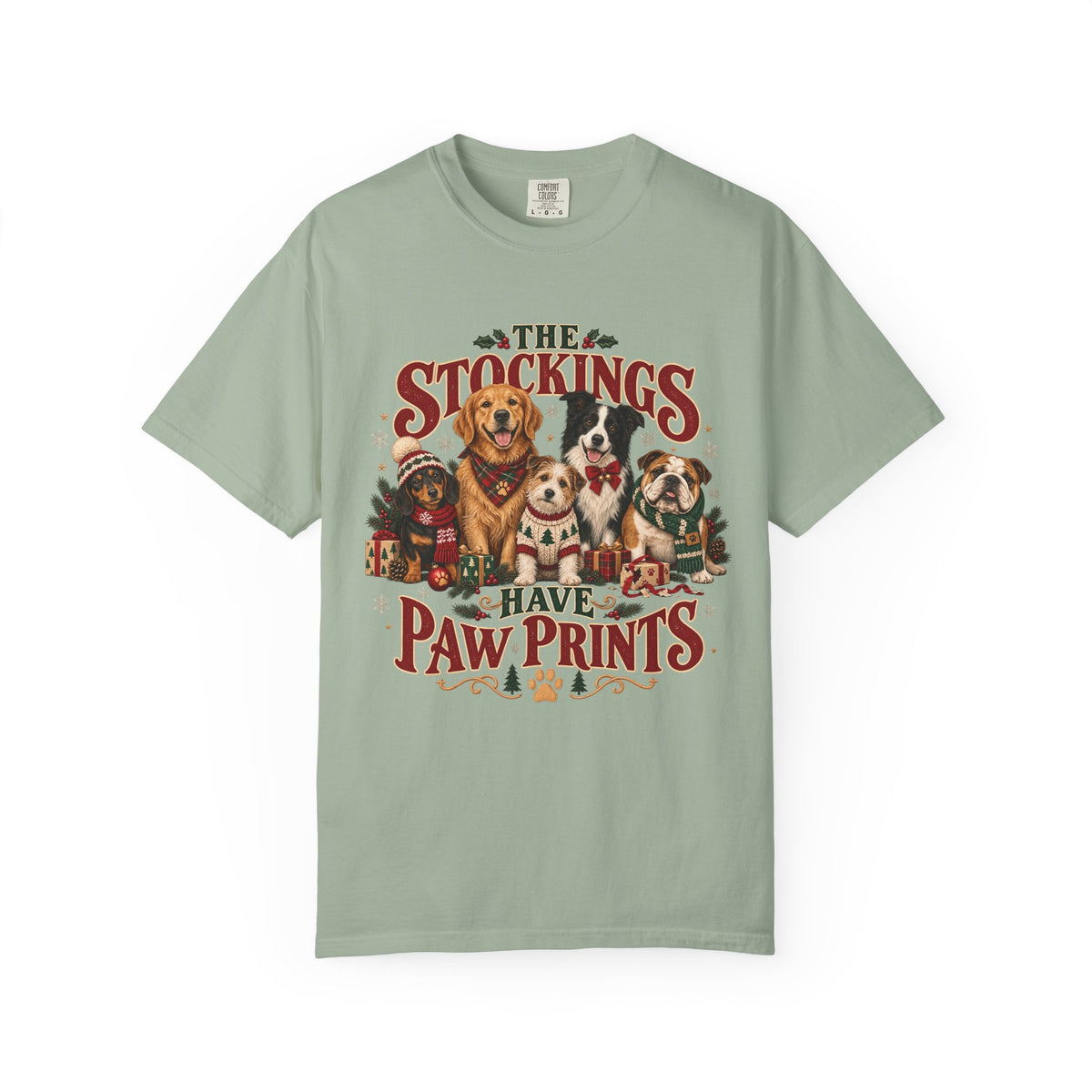 The Stockings Have Paw Prints T-Shirt – Christmas Dog Lover Tee