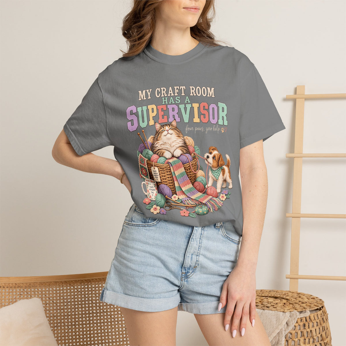 My Craft Room Has a Supervisor T-Shirt – Funny Cat & Dog Crafting Tee