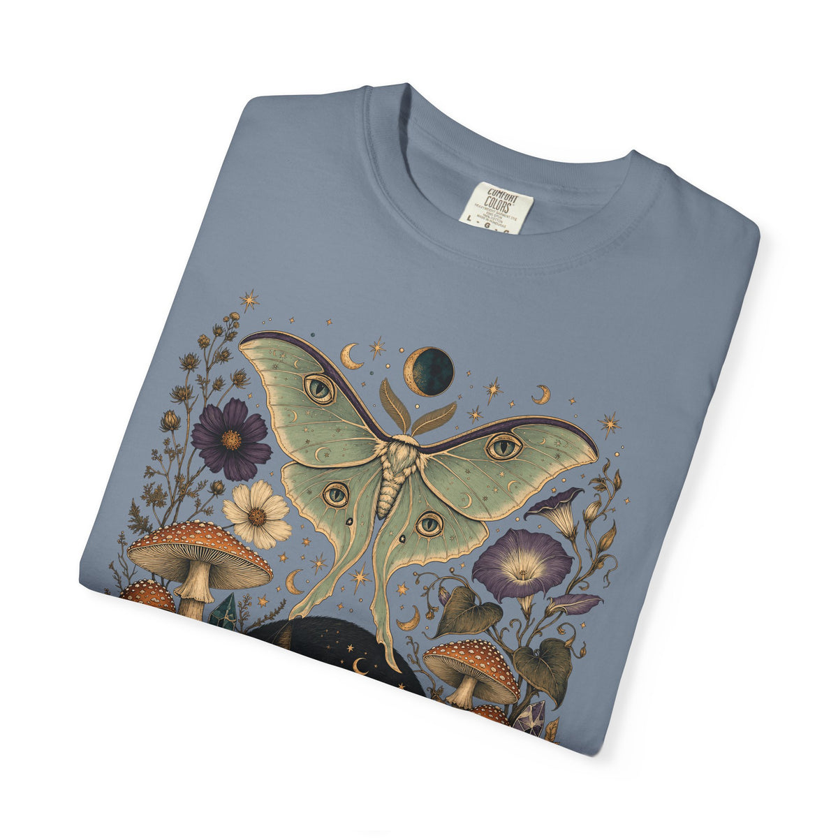 Celestial Black Cat T-Shirt – Witchy Moth & Mushroom Cat Lover Tee