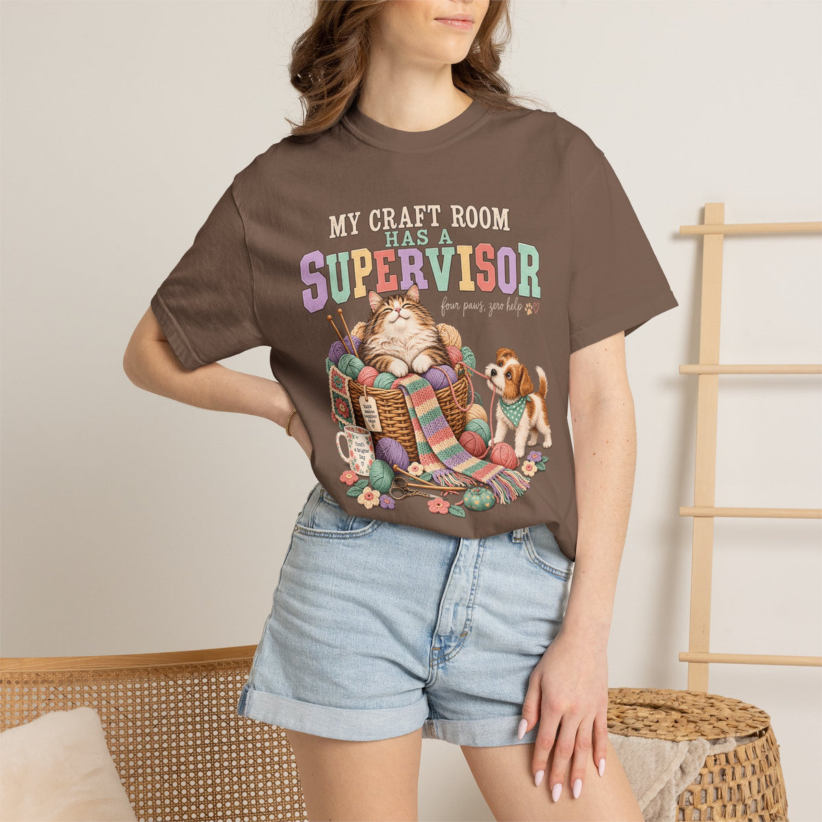 My Craft Room Has a Supervisor T-Shirt – Funny Cat & Dog Crafting Tee
