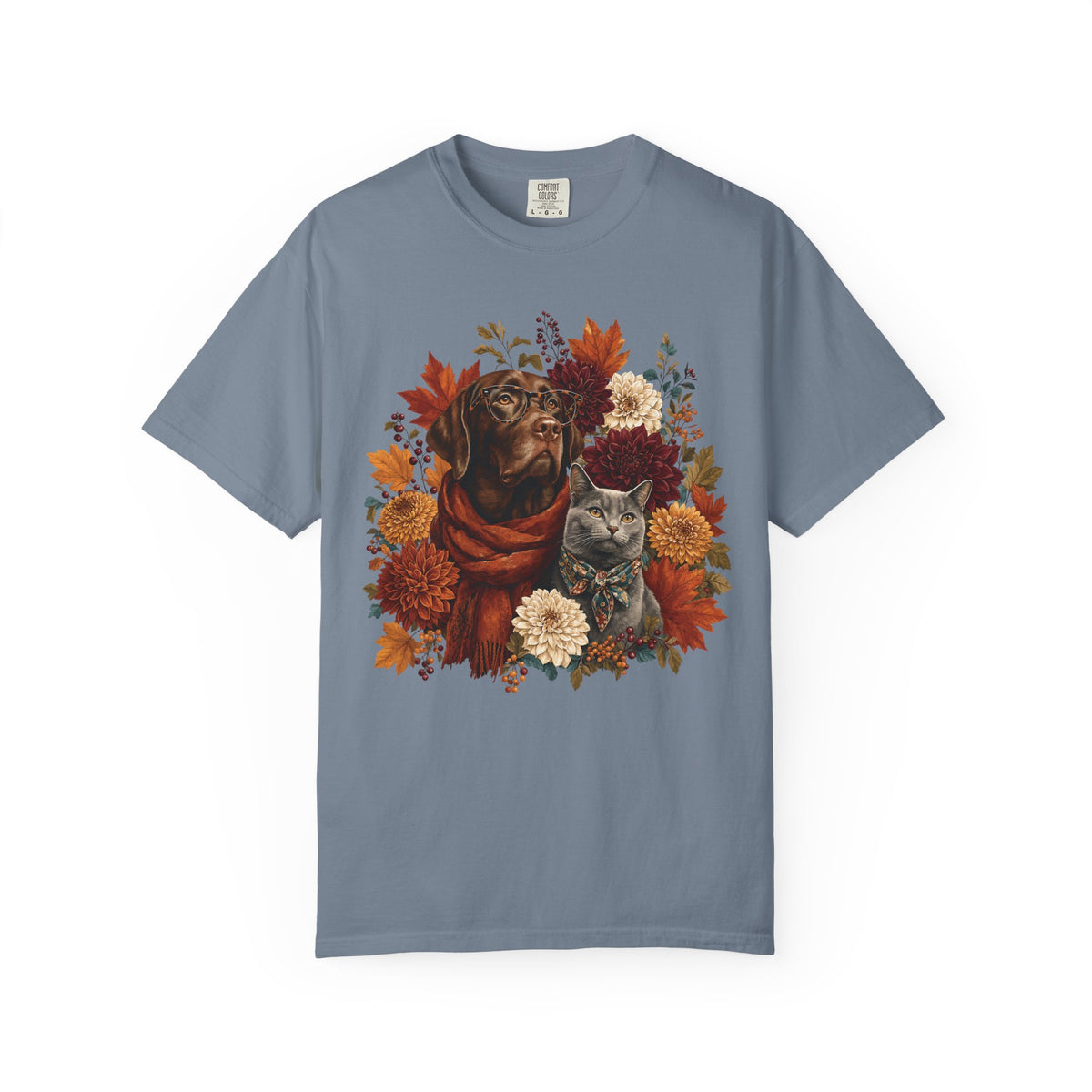Autumn Dog & Cat T-Shirt – Vintage Floral Pet Lover Fall Graphic Tee