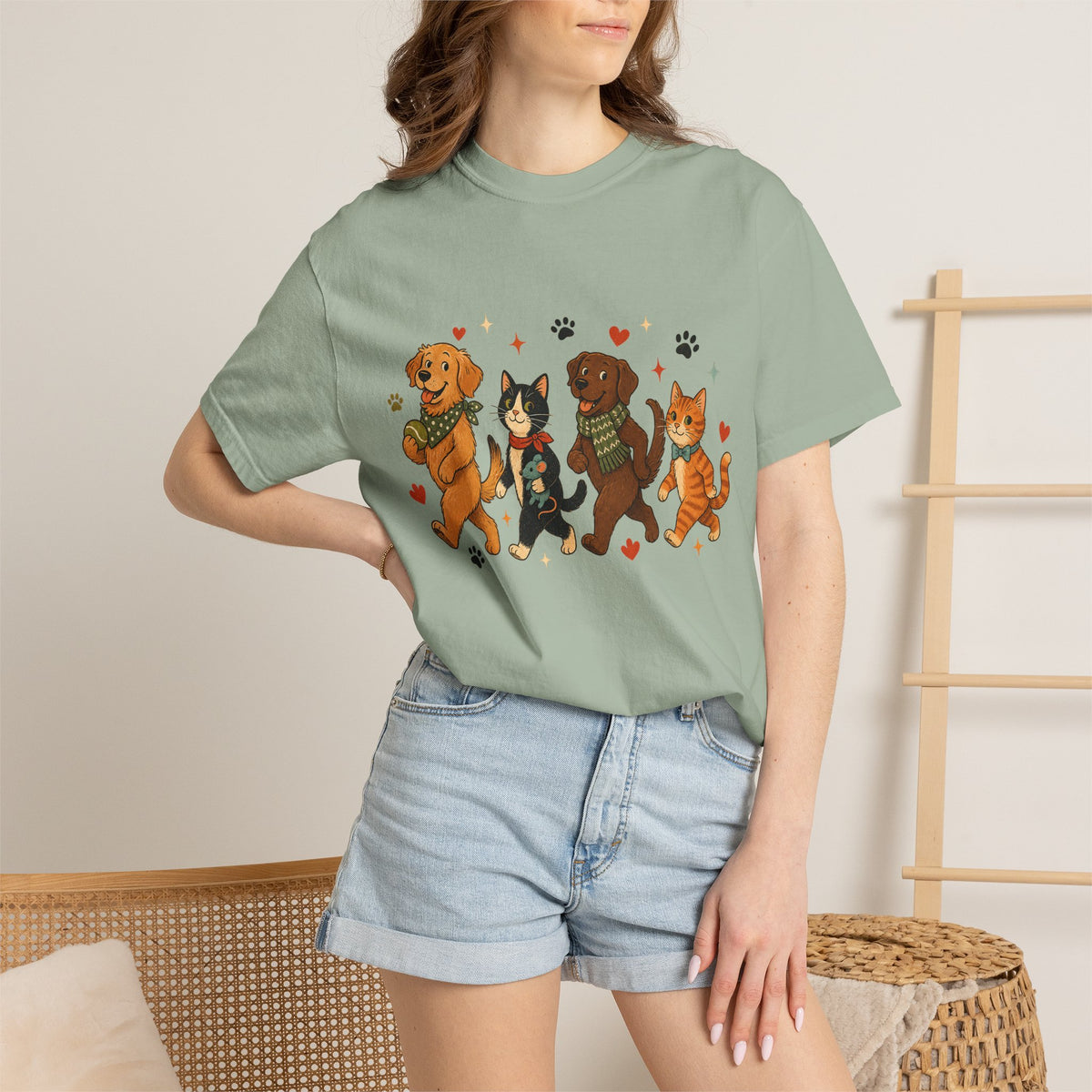 Dog and Cat Parade T-Shirt – Cute Multi-Pet Parent Graphic T-Shirt