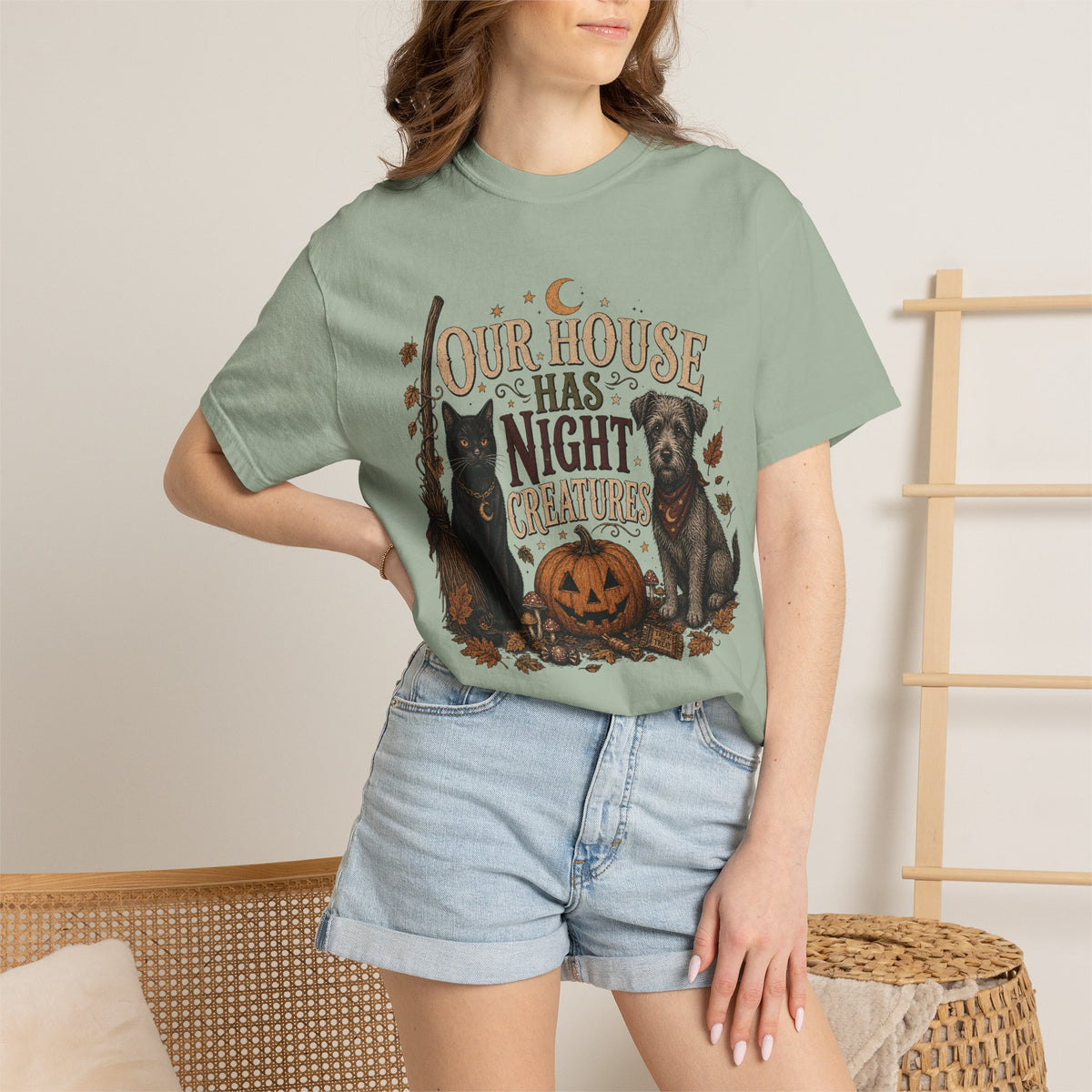 Our House Has Night Creatures T-Shirt – Funny Halloween Dog & Cat Shirt