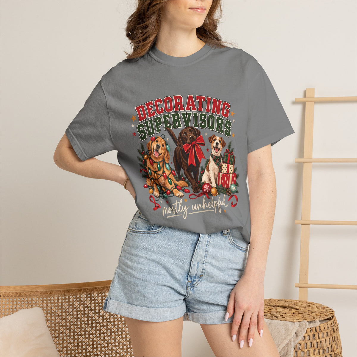Decorating Supervisors Mostly Unhelpful T-Shirt – Funny Christmas Dog Tee