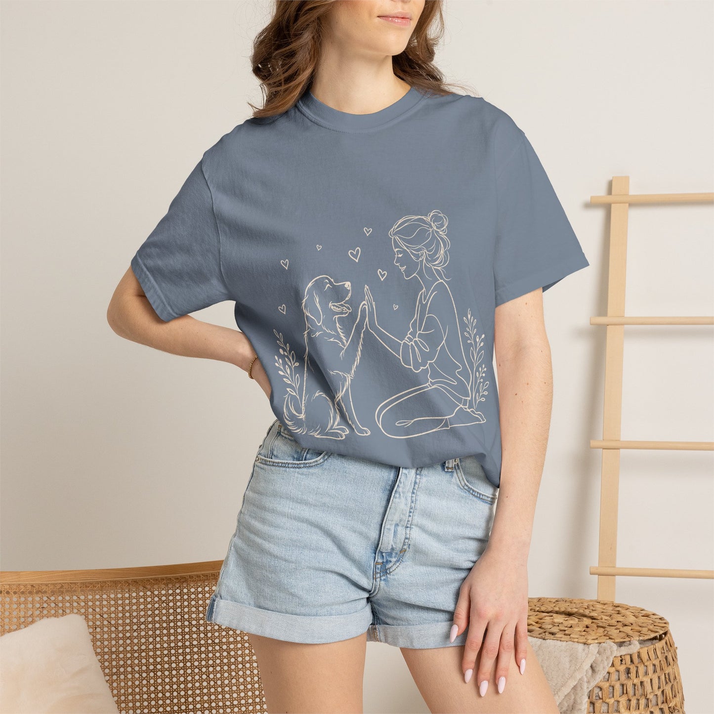 Minimalist Woman and Dog High Five - Cute Pet Lover T-Shirt