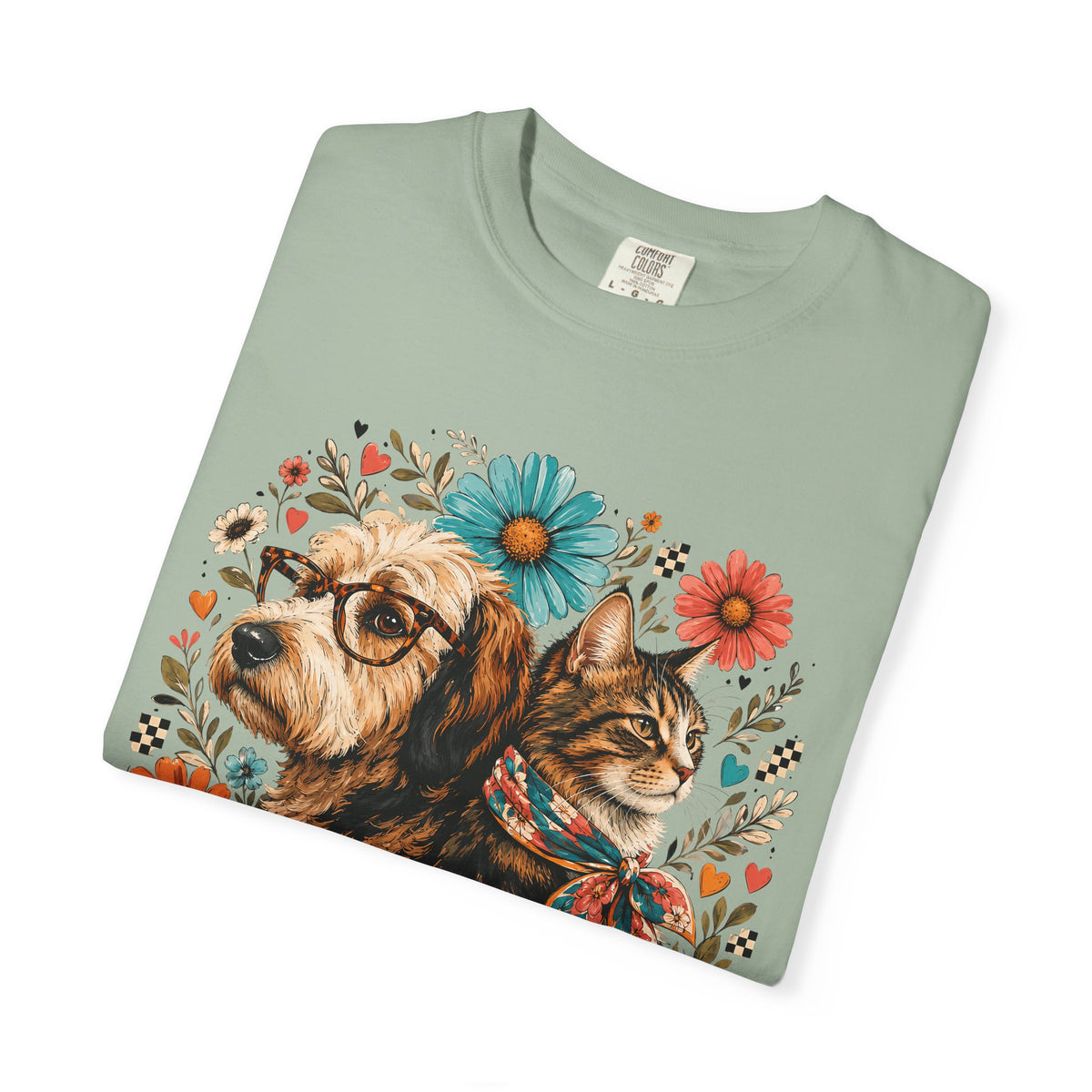 Retro Floral Dog and Cat T-Shirt – Colorful Pet Mom Graphic