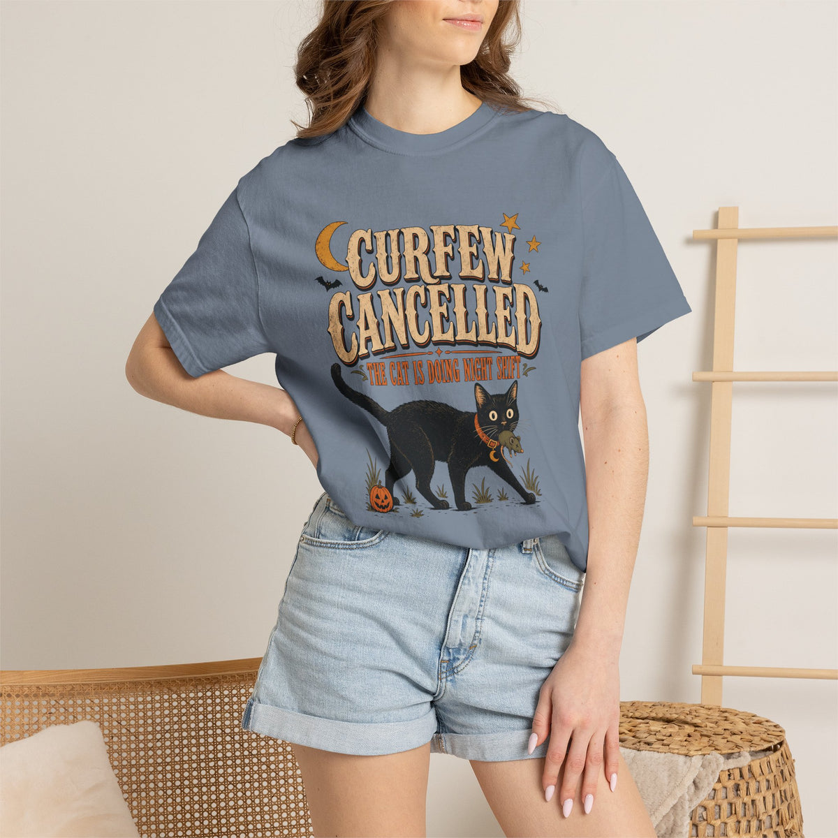 Curfew Cancelled Cat T-Shirt – Funny Halloween Cat Lover Tee