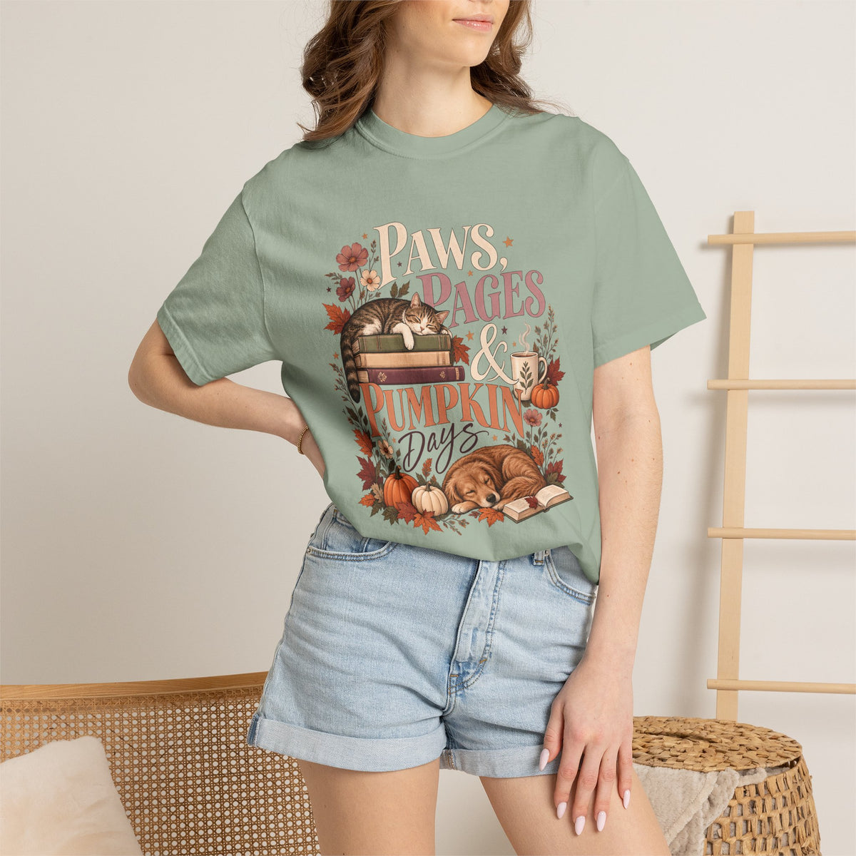 Paws, Pages & Pumpkin Days T-Shirt – Cozy Fall Book Lover Pet Tee