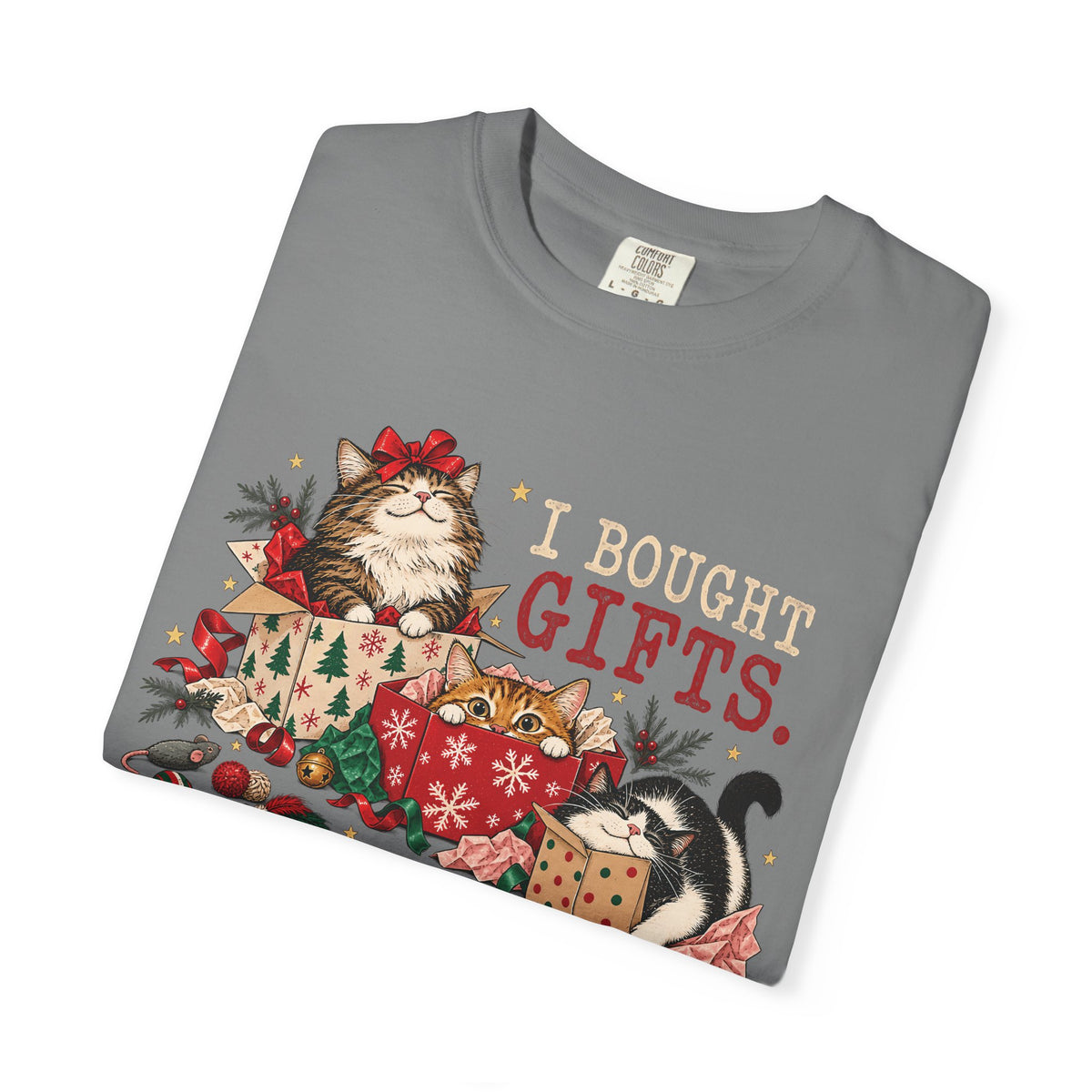 I Bought Gifts The Boxes Won T-Shirt – Funny Christmas Cat Tee