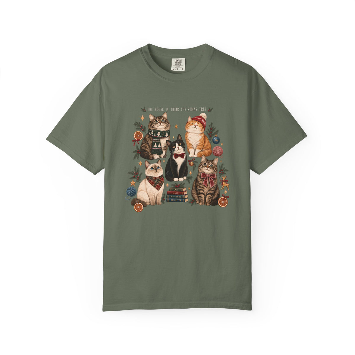 The House Is Their Christmas Tree T-Shirt – Multi-Cat Christmas Tee