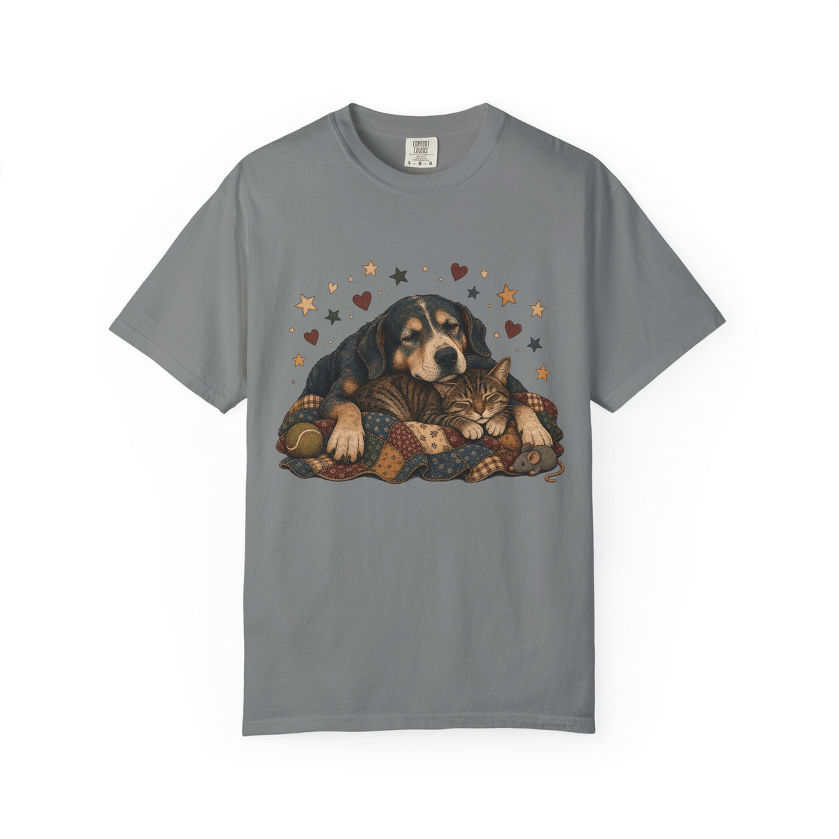 Sleeping Dog and Cat Cuddle T-Shirt – Cozy Pet Best Friends Tee