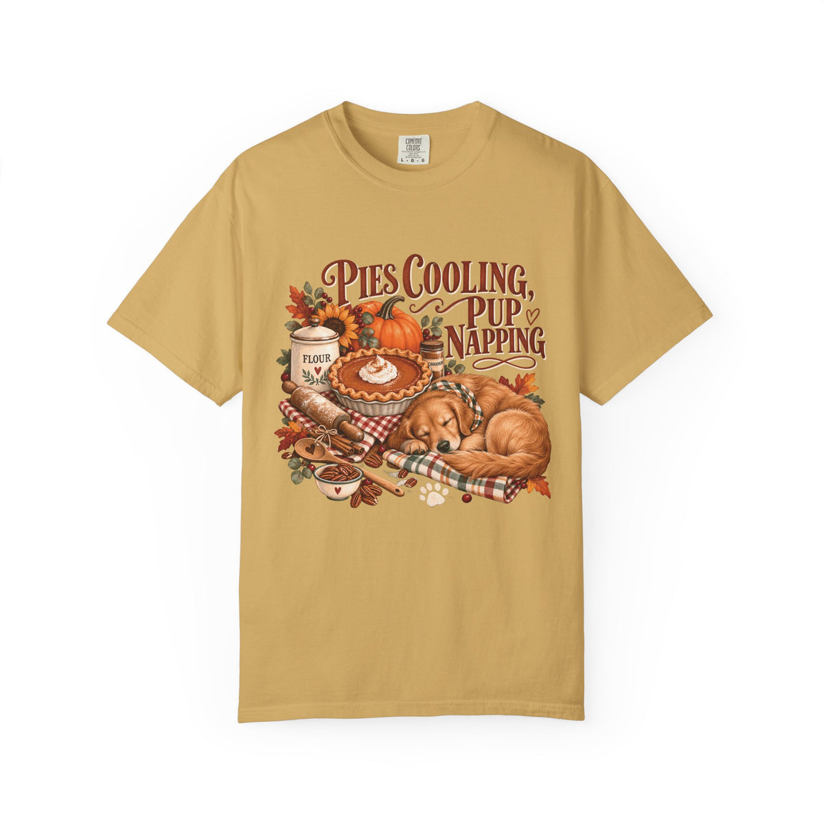 Pies Cooling Pup Napping T-Shirt – Cozy Autumn Dog Lover Tee
