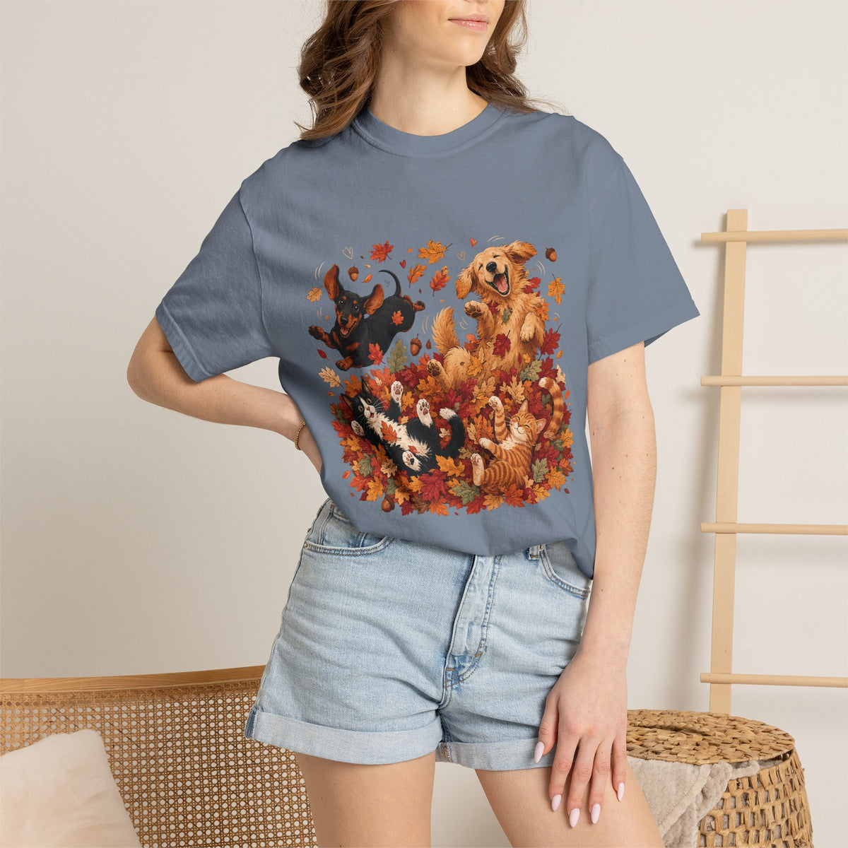 Autumn Leaves Dog & Cat T-Shirt – Cute Fall Pet Lover Graphic Tee