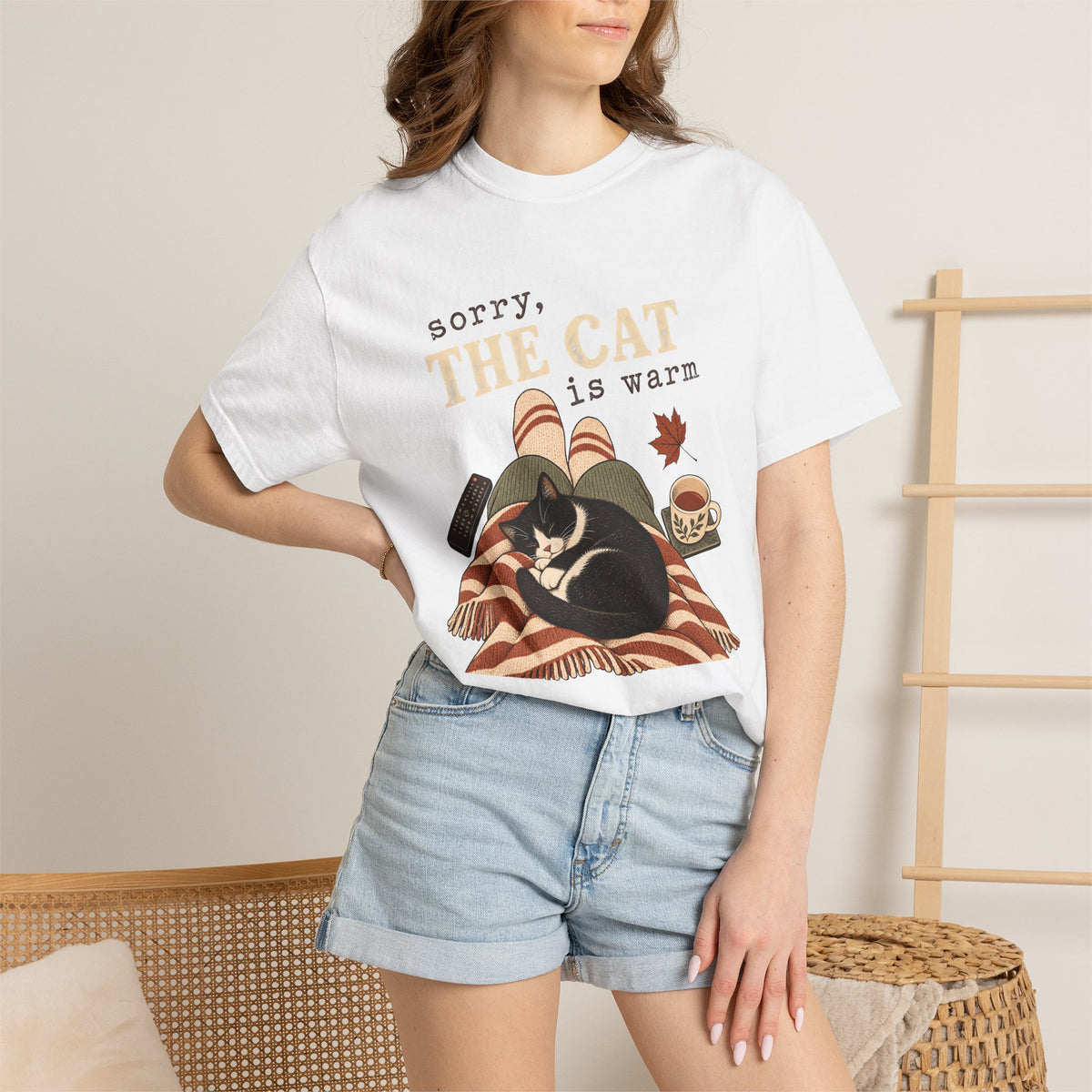 Sorry, The Cat Is Warm T-Shirt – Funny Cat Lover Cozy Lap Tee
