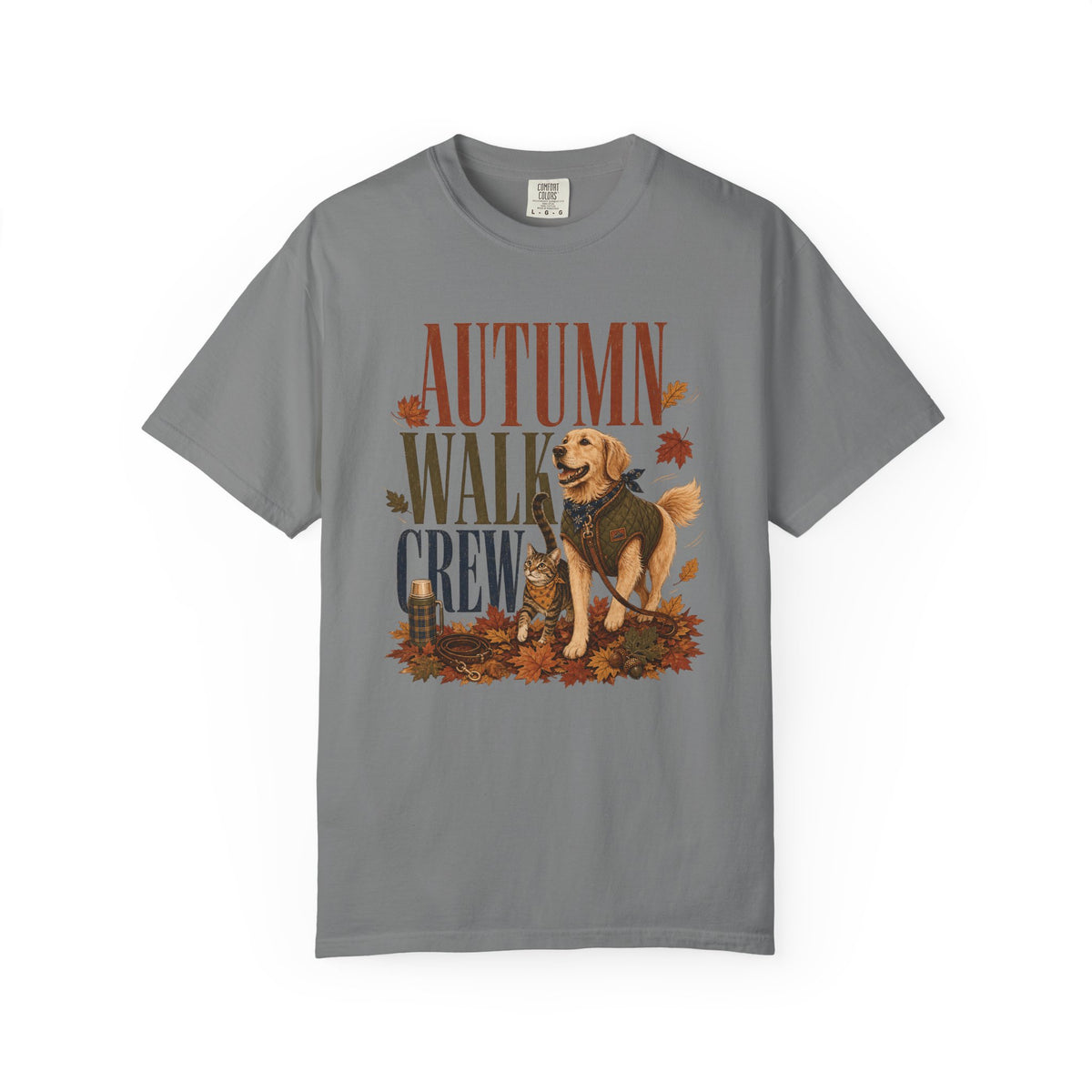 Autumn Walk Crew T-Shirt – Fall Dog & Cat Pet Lover Graphic Tee