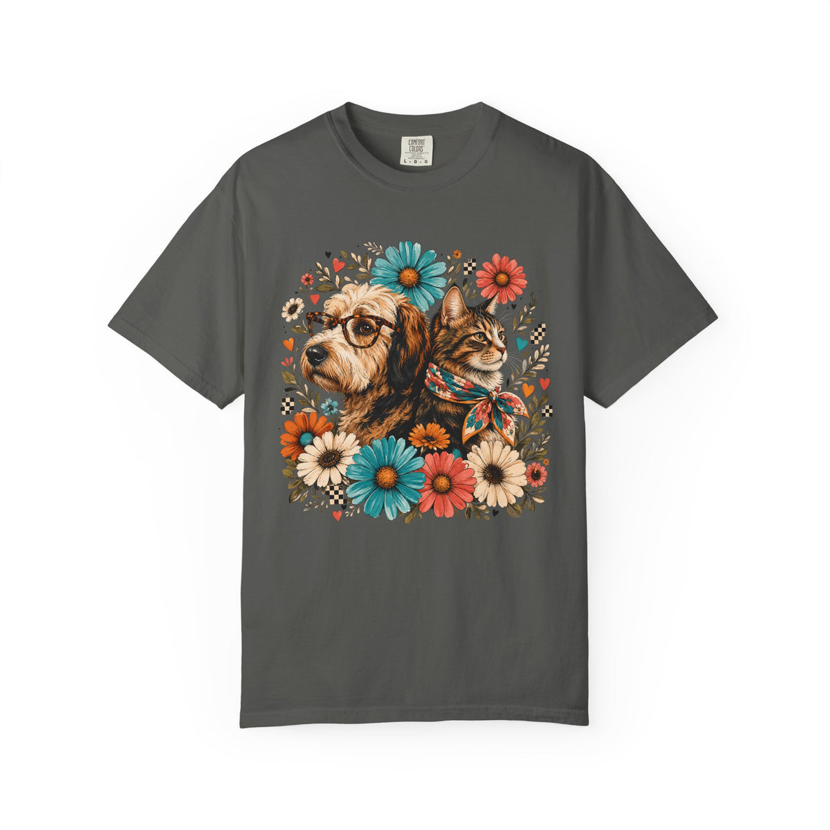 Retro Floral Dog and Cat T-Shirt – Colorful Pet Mom Graphic