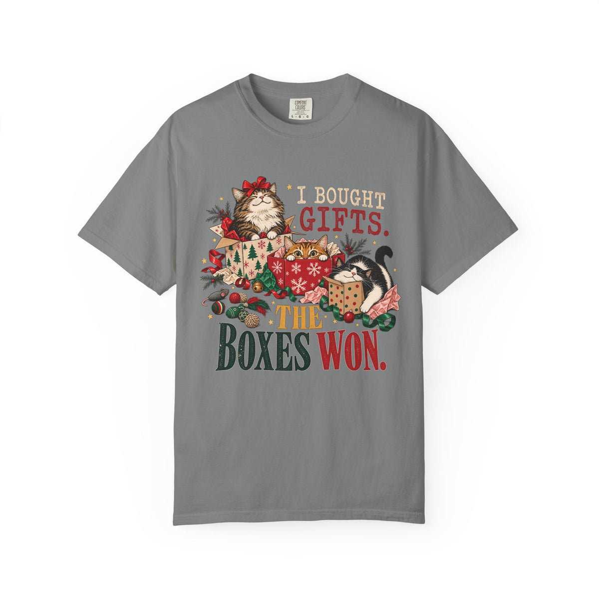 I Bought Gifts The Boxes Won T-Shirt – Funny Christmas Cat Tee