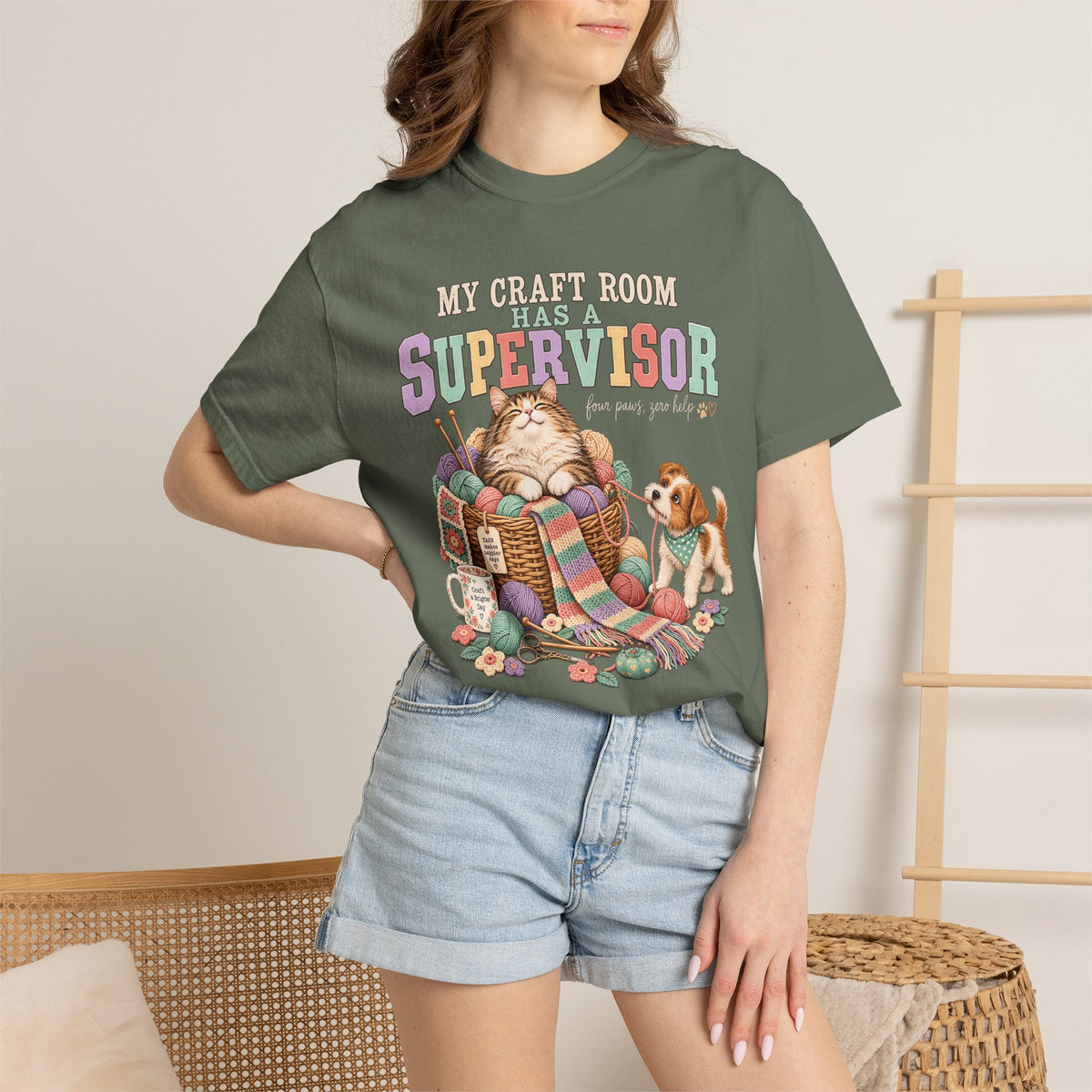 My Craft Room Has a Supervisor T-Shirt – Funny Cat & Dog Crafting Tee
