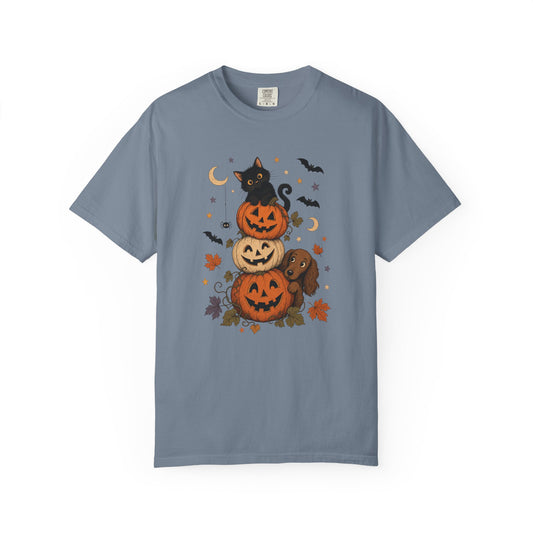 Pumpkin Paws Halloween T-Shirt – Cute Dog & Black Cat Fall Pet Lover Tee