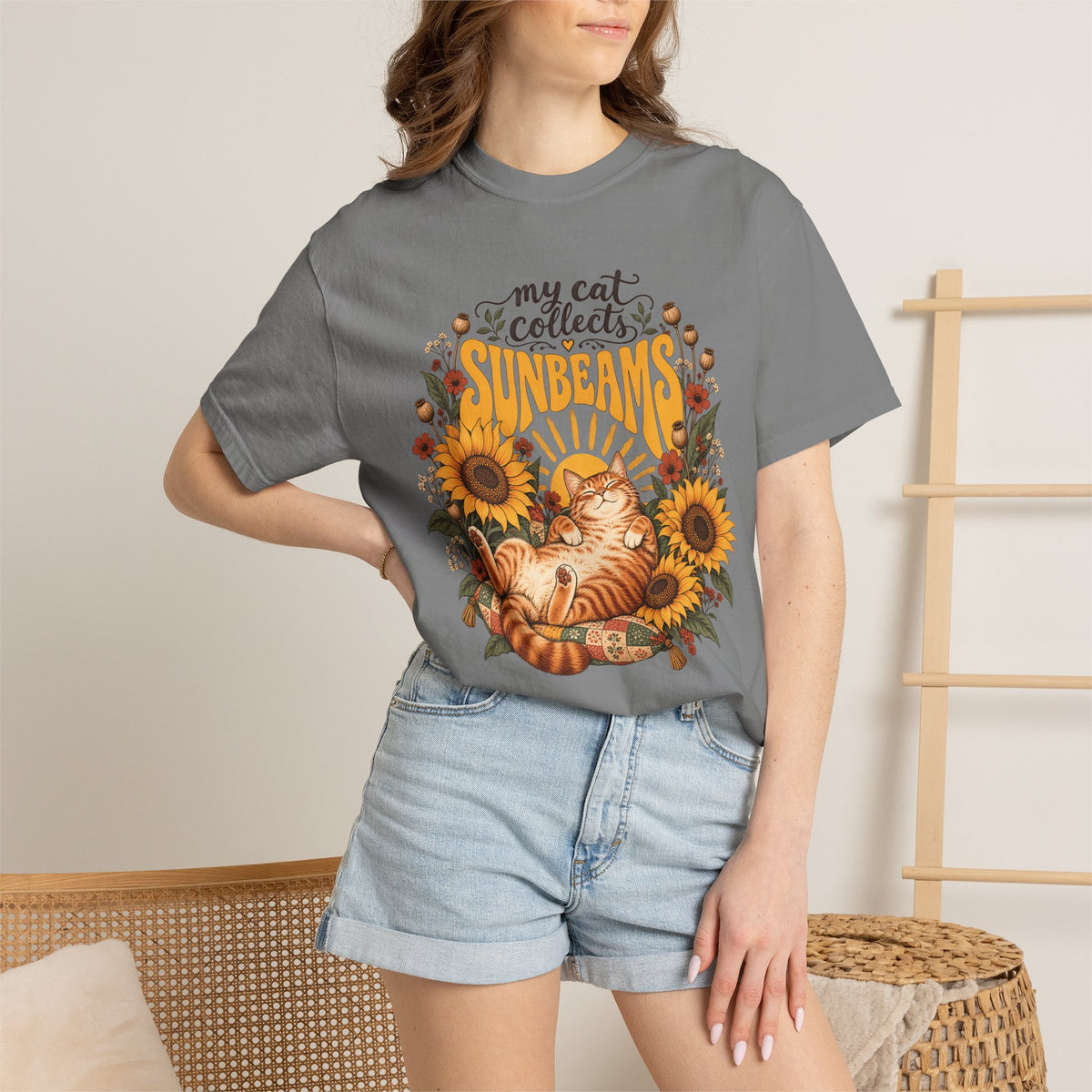 My Cat Collects Sunbeams T-Shirt – Sunflower Ginger Cat Lover Tee