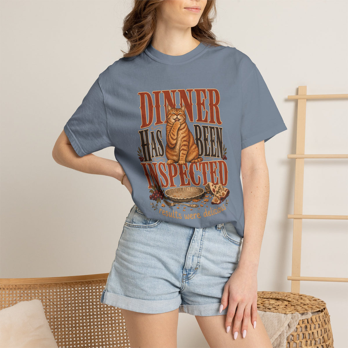 Dinner Has Been Inspected T-Shirt – Funny Cat Thanksgiving & Fall Tee