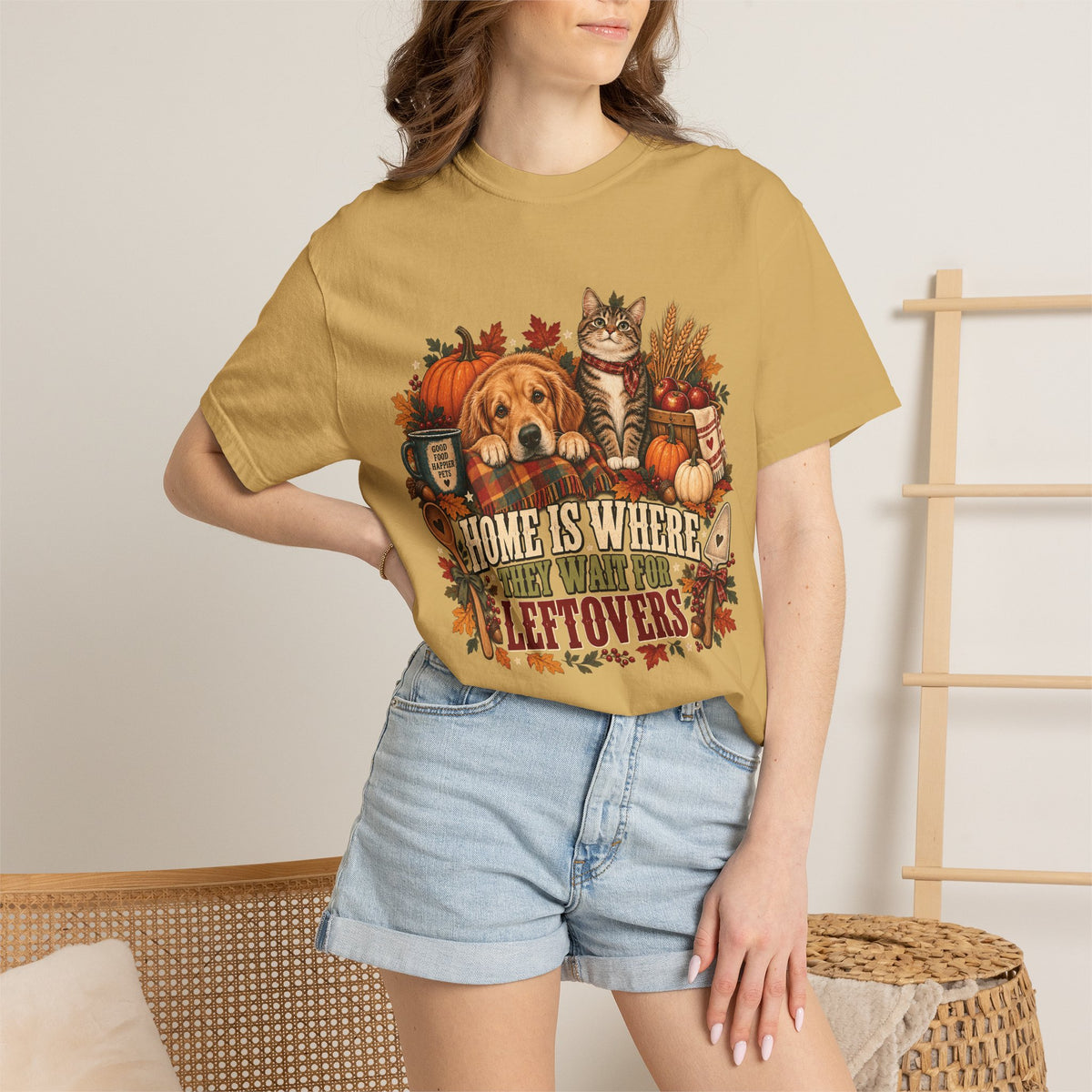 Home Is Where They Wait for Leftovers T-Shirt – Thanksgiving Pet Lover Tee