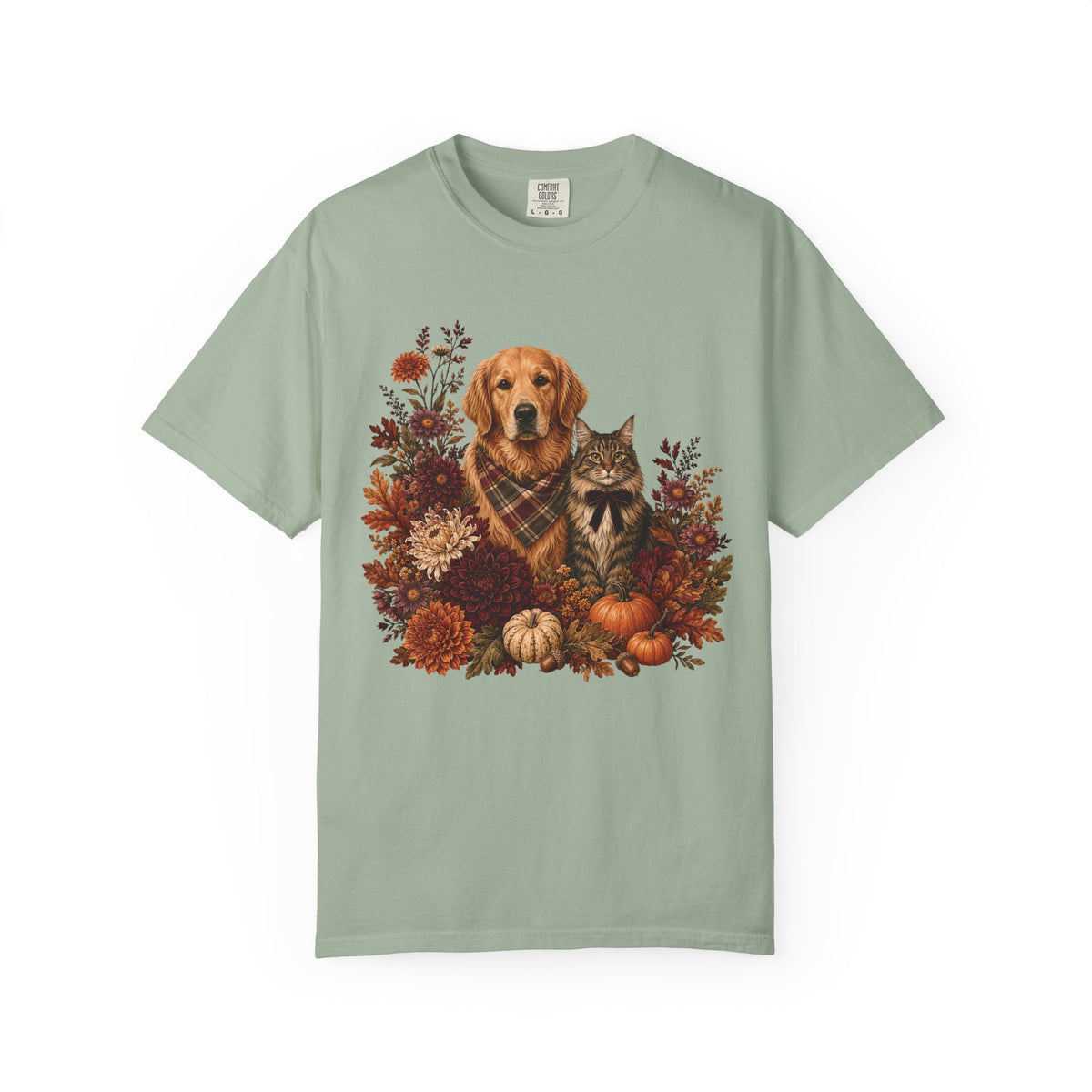 Autumn Dog & Cat Floral T-Shirt – Cozy Fall Pet Lover Graphic T-Shirt