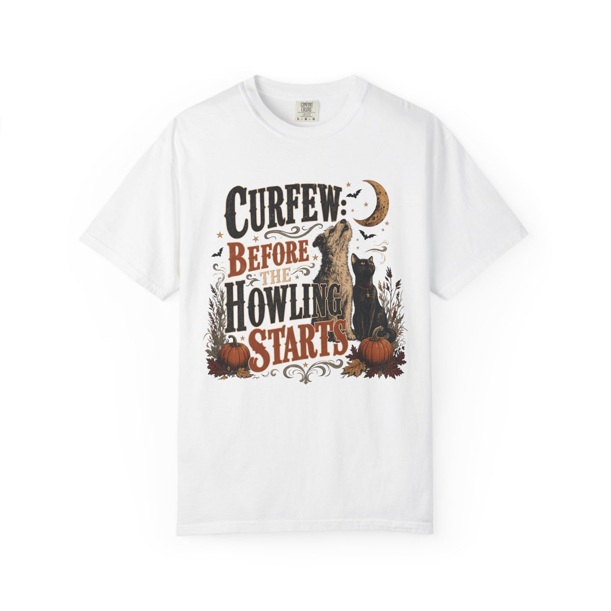 Curfew Before The Howling Starts T-Shirt – Funny Halloween Dog & Cat Tee
