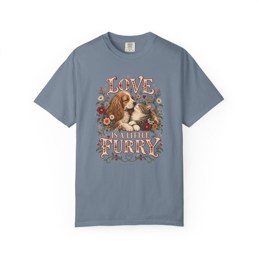 Love Is a Little Furry T-Shirt – Vintage Floral Dog & Cat Tee