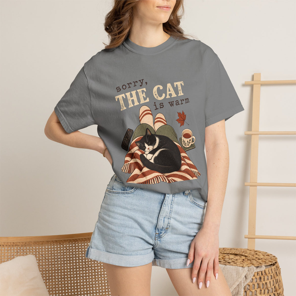 Sorry, The Cat Is Warm T-Shirt – Funny Cat Lover Cozy Lap Tee