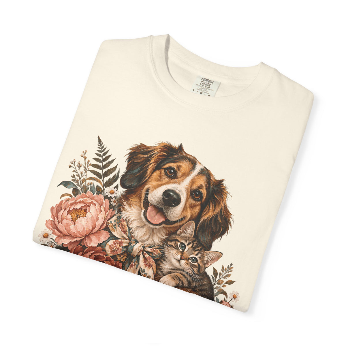 Floral Puppy & Kitten T-Shirt – Vintage Botanical Dog & Cat Lover Tee
