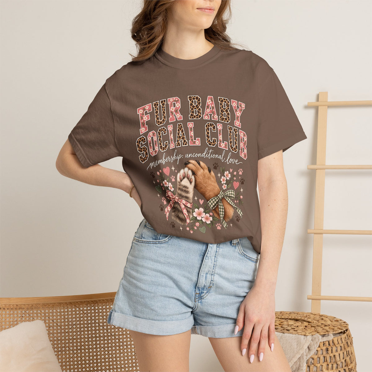 Fur Baby Social Club T-Shirt – Retro Floral Dog & Cat Lover Tee