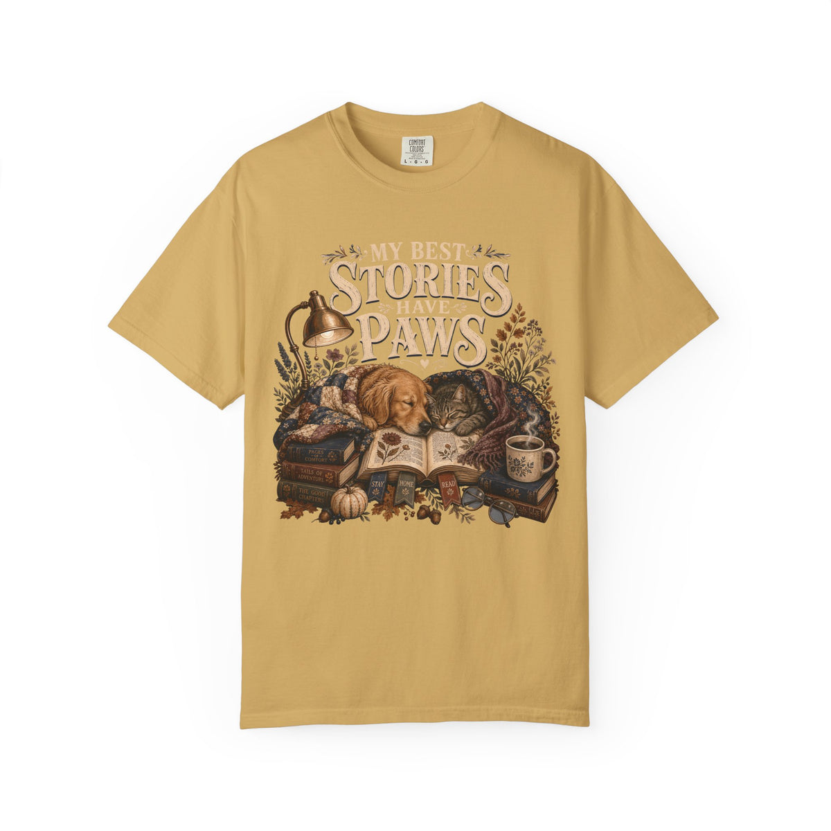 My Best Stories Have Paws – Book Lover Dog & Cat T-Shirt