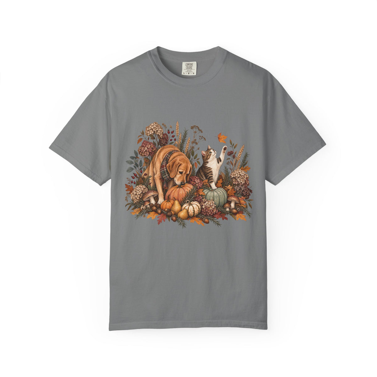 Autumn Dog & Cat T-Shirt – Botanical Fall Pet Lover Tee