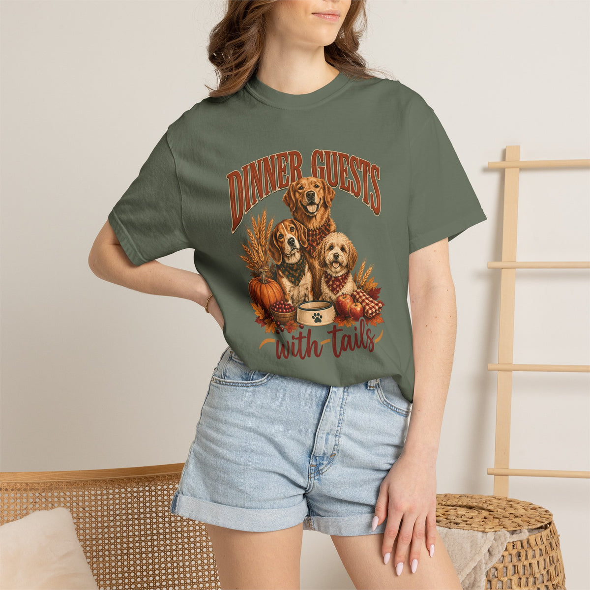 Dinner Guests With Tails T-Shirt – Thanksgiving Dog Lover Tee