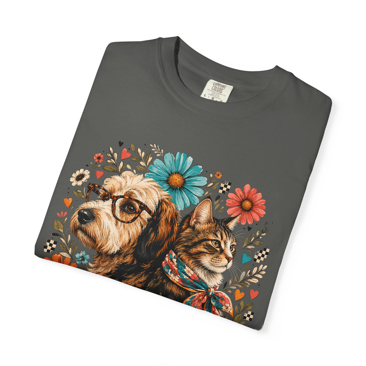 Retro Floral Dog and Cat T-Shirt – Colorful Pet Mom Graphic