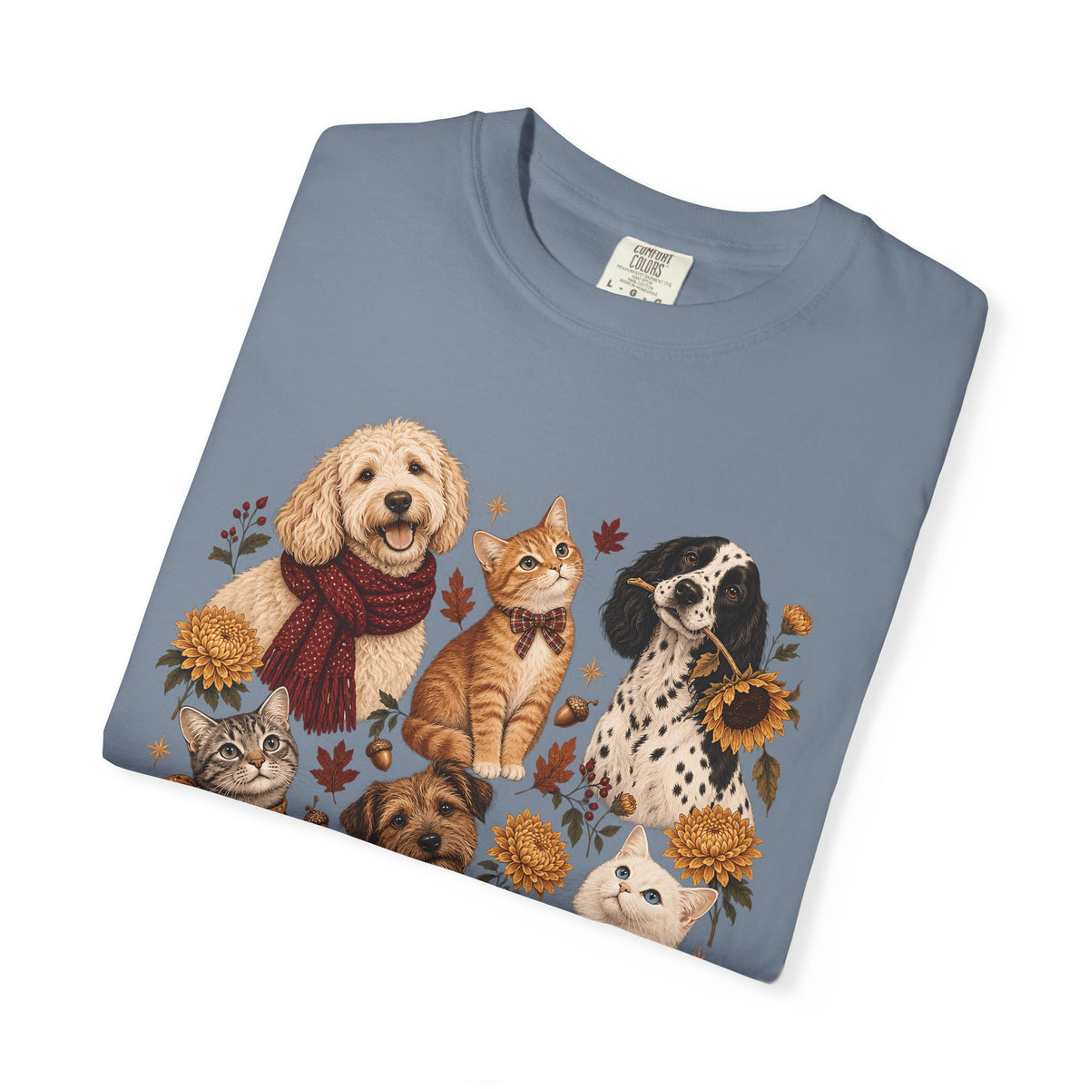 Vintage Autumn Dog & Cat T-Shirt – Six Pets Floral Graphic Tee