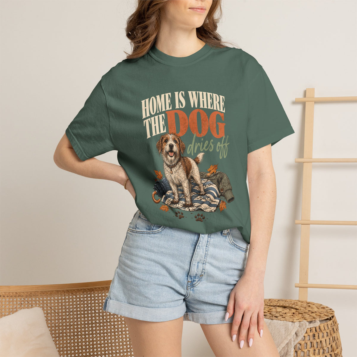 Home Is Where the Dog Dries Off T-Shirt – Funny Muddy Dog Lover Tee