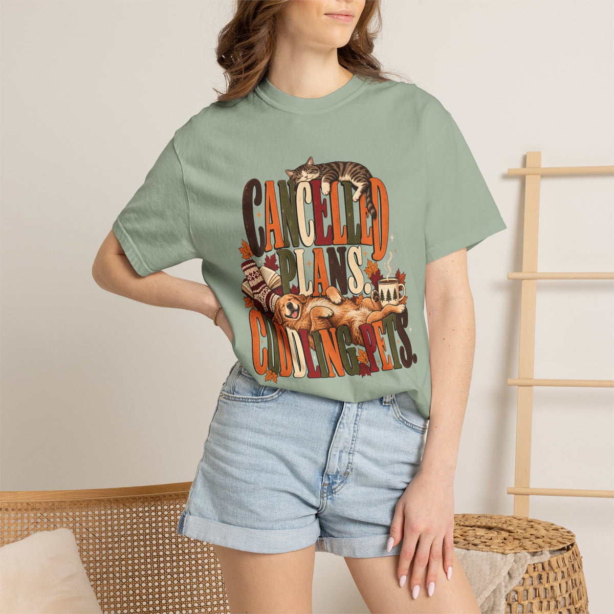 Cancelled Plans Cuddling Pets T-Shirt – Cozy Dog & Cat Pet Lover Tee