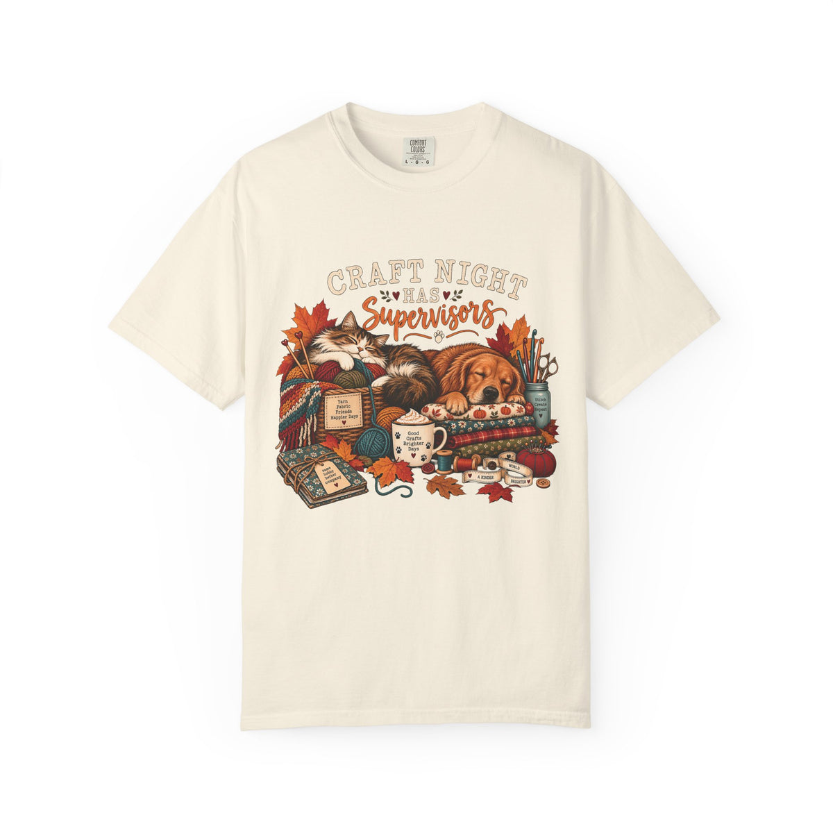 Craft Night Has Supervisors T-Shirt – Funny Dog & Cat Crafter Tee