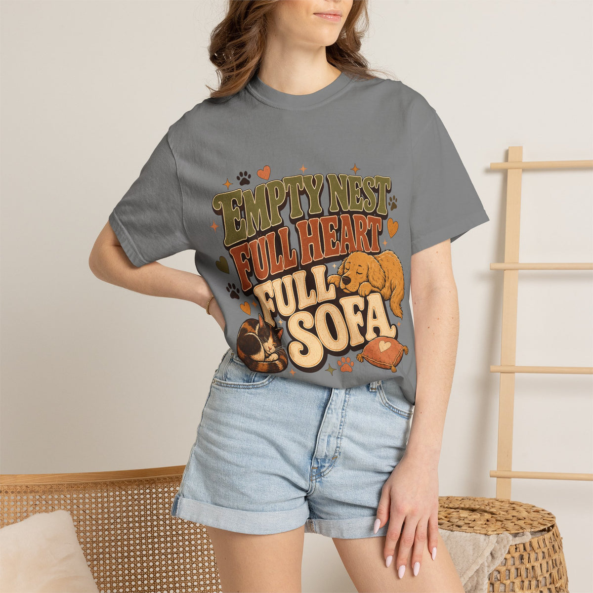 Empty Nest Full Heart Full Sofa Dog and Cat T-Shirt