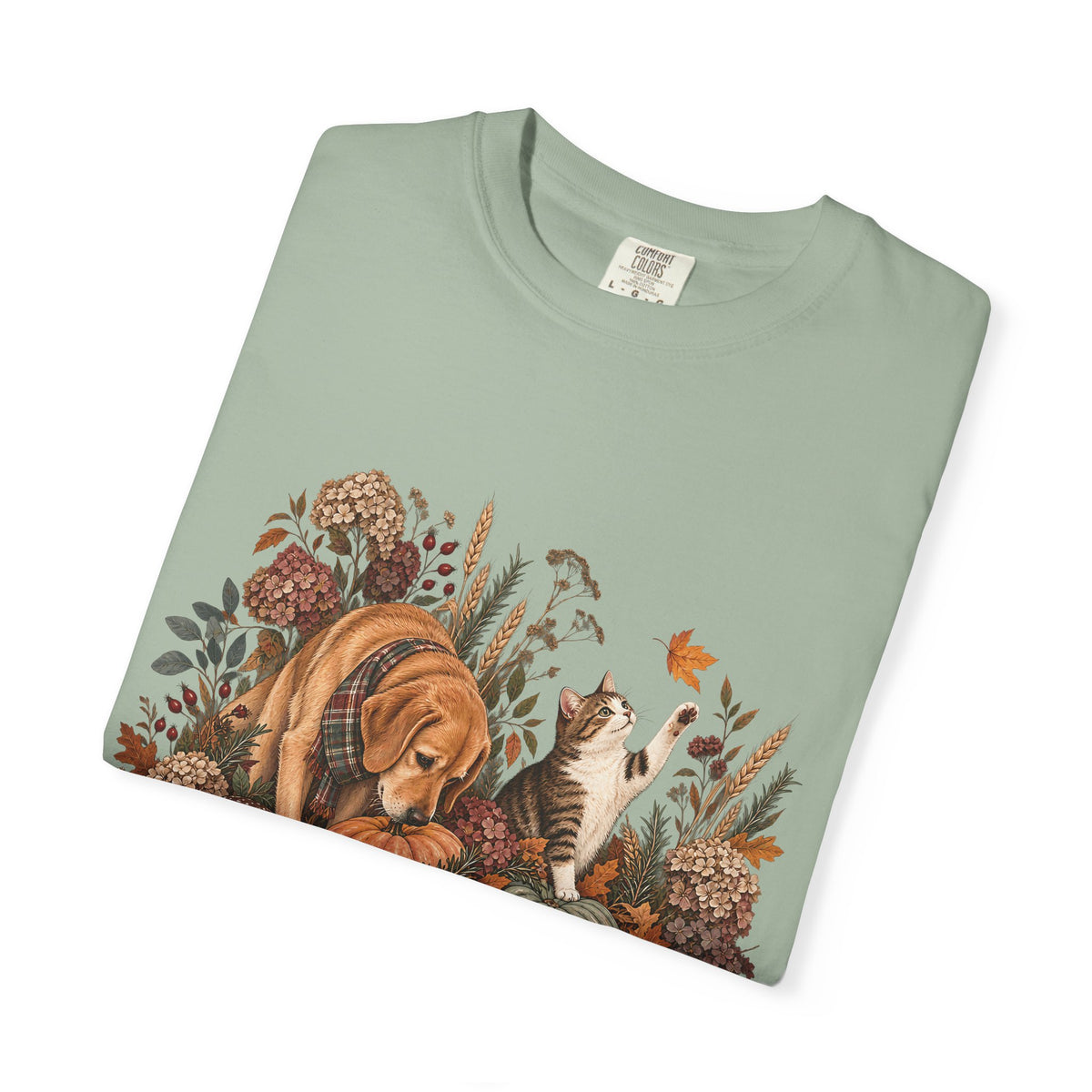 Autumn Dog & Cat T-Shirt – Botanical Fall Pet Lover Tee