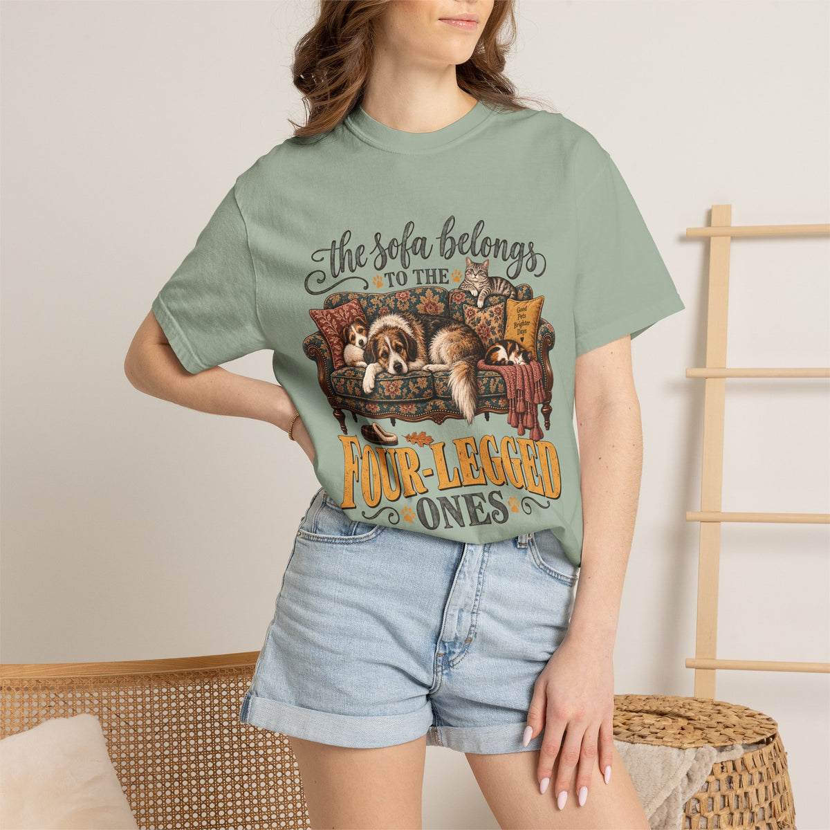 The Sofa Belongs to the Four-Legged Ones T-Shirt – Funny Dog & Cat Lover Tee