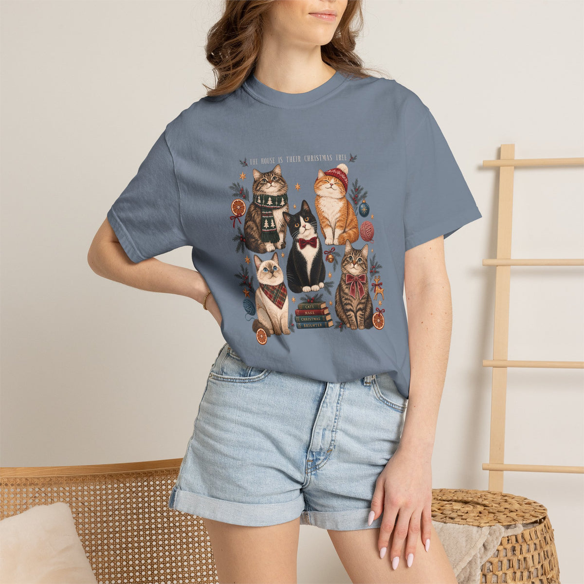 The House Is Their Christmas Tree T-Shirt – Multi-Cat Christmas Tee