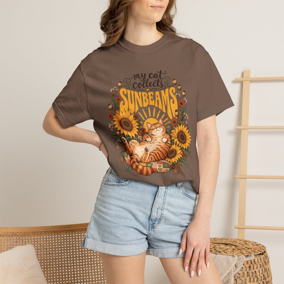 My Cat Collects Sunbeams T-Shirt – Sunflower Ginger Cat Lover Tee