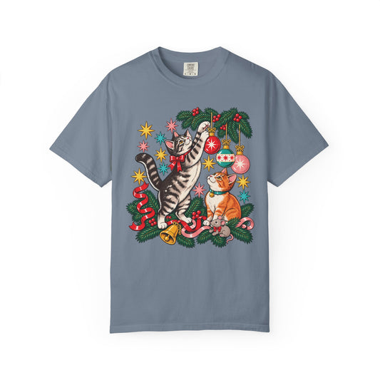 Retro Christmas Cats T-Shirt – Mischievous Cats & Ornaments Tee
