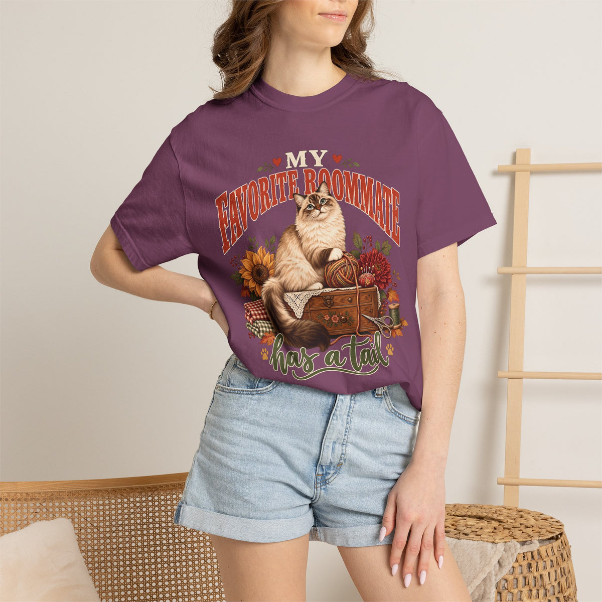 My Favorite Roommate Has a Tail T-Shirt – Cozy Cat Lover Tee